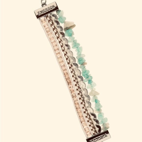 💕Aquamarine mini cuff, genuine white gold plating, leather, and crystals. - Picture 4 of 4